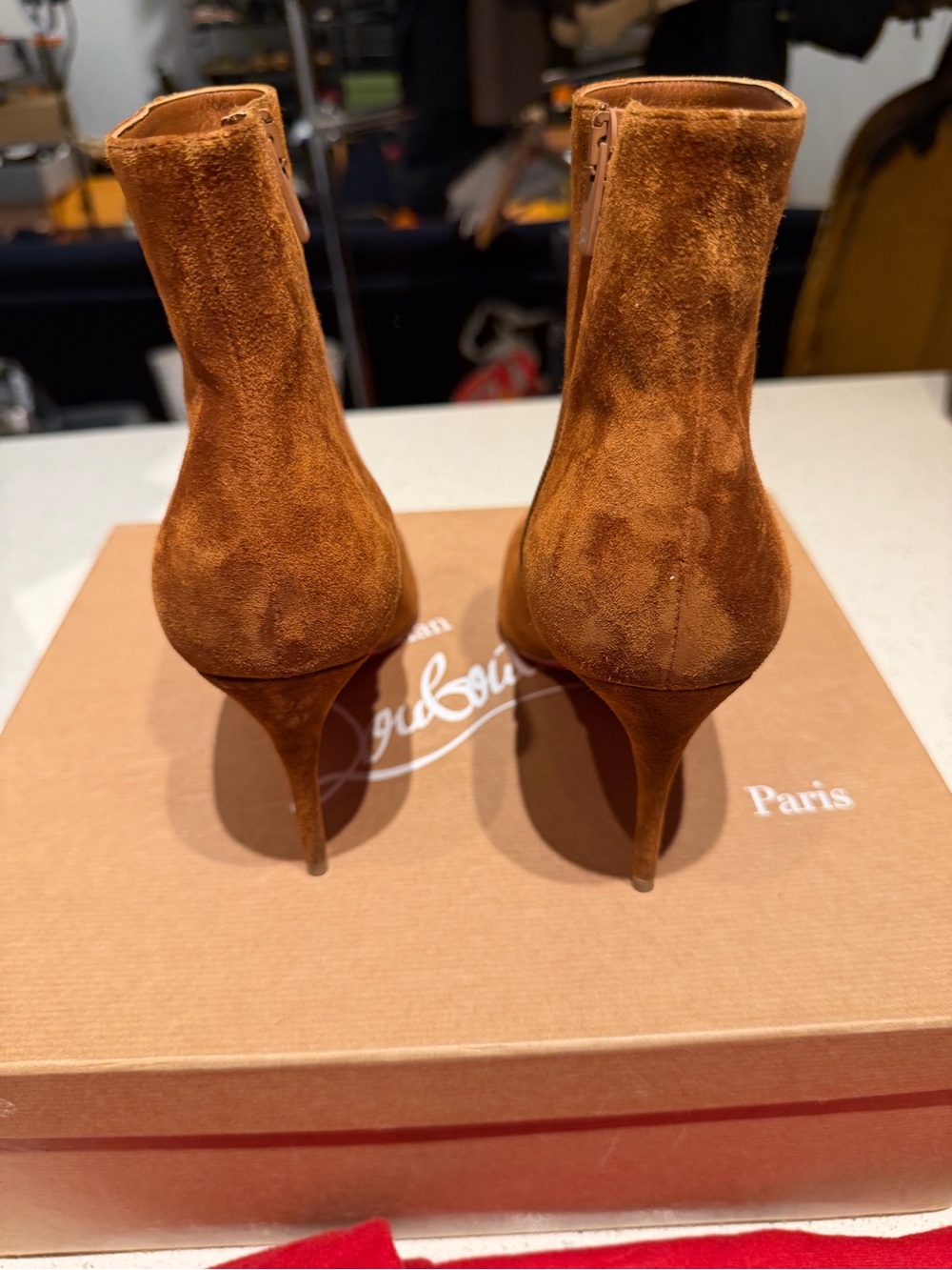 Christian Louboutin So Kate Suede Pointed-Toe Ankle Boots in camel Chestnut - Picture 4 of 9